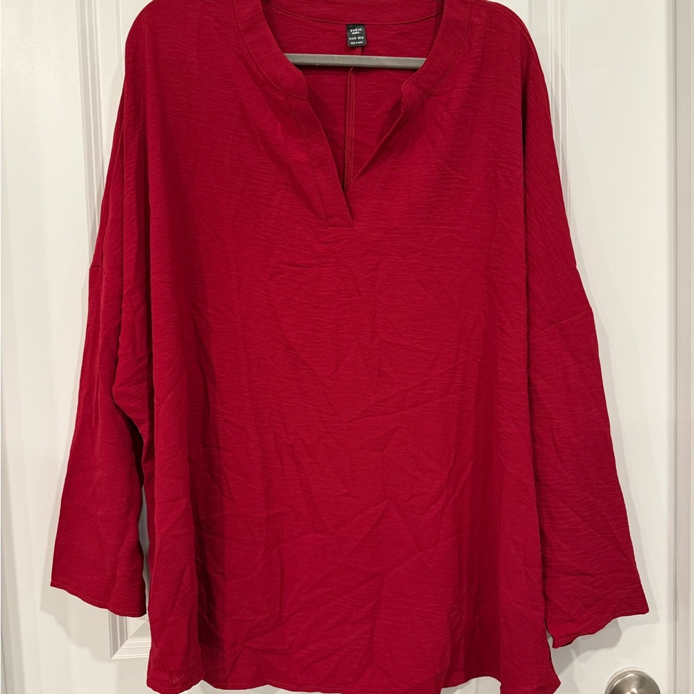 SHEIN Ruby Red V-Neck Blouse